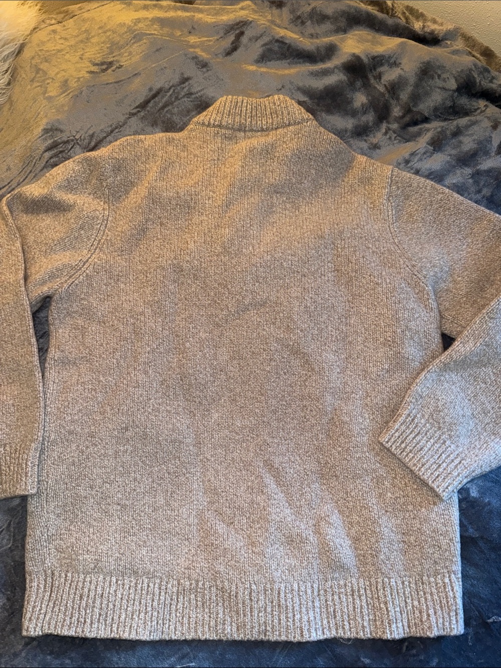 L.L. Bean Men's Taupe Crewneck Henley Sweater with Button Placket - Picture 6 of 7